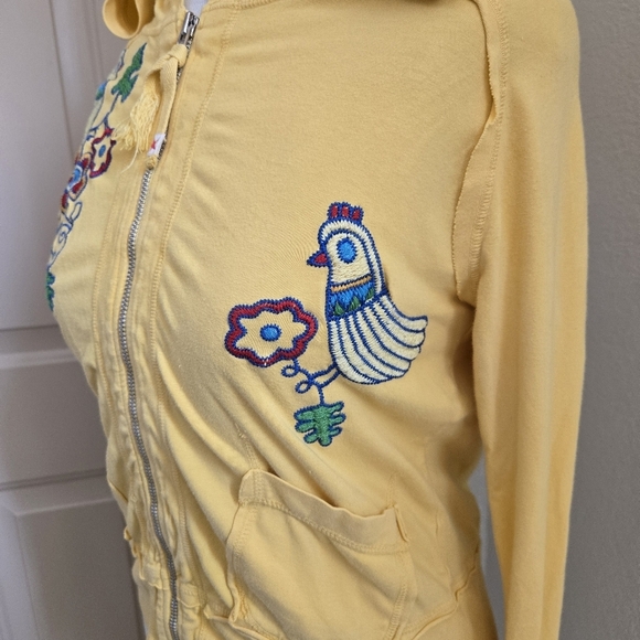 Johnny Was Papillon Bird Butterfly Embroidered Yellow Zip Up Hoodie S Rare - Picture 4 of 13